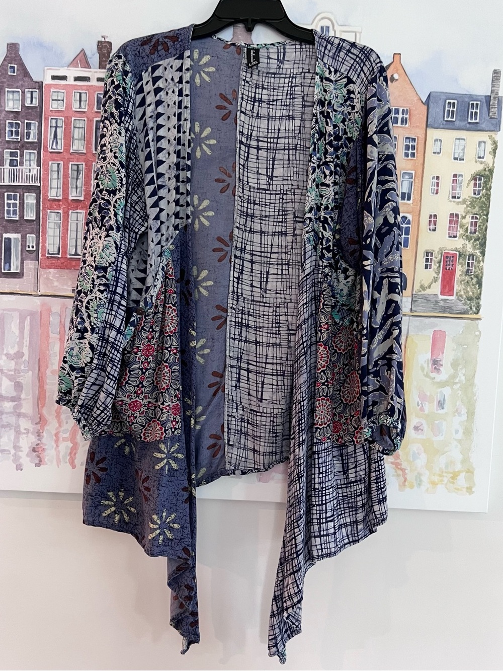 Sacred Threads Boho Open Front Patchwork Print Flowy Kimono L/XL